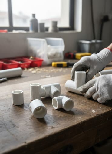 Комплект сантехнических фитингов белого цвета, предназначенный для