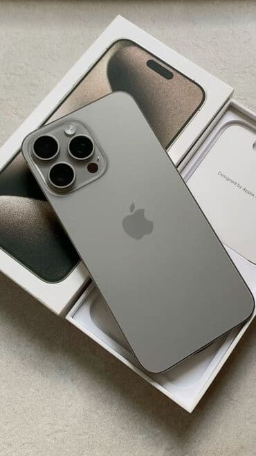 игравой комп: IPhone 15 Pro Max, Колдонулган, 256 ГБ, Natural Titanium, Куту, 95 % — 1