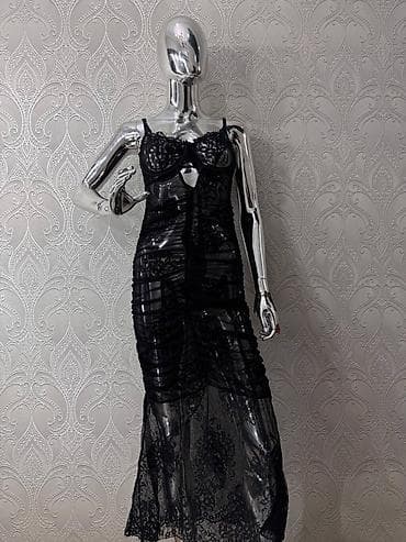 Жеке буюмдар: Платье вечернее/торжественное из прозрачного кружева и сетки, длина — 1