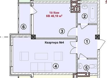 Продажа квартир: 1 комната, 46 м², Элитка, Кызыл Аскер Элитка, 3 этаж, ПСО (под самоотделку) — 2