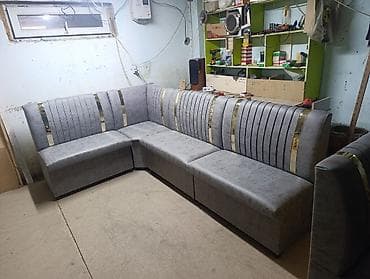 угловой кожаный диван: Кухонный мягкий уголок, Другой материал, цвет - Серый — 6