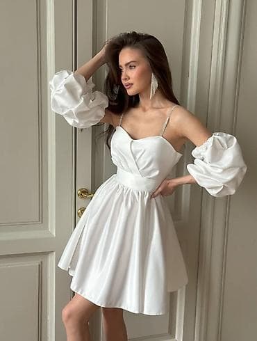 Женская одежда: Вечернее платье, Коктейльное, Короткая модель, Полиэстер, С рукавами, Корсет, Стразы, Стандарт — 7