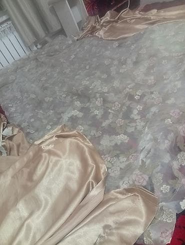 детские шторы: Тюль с цветочным узором + плотные шторы-компаньоны - Комплект — 3