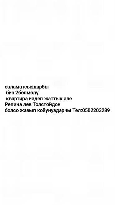 Биз 2бөлмөлү квартира издеп жаттык эле Репина же Лев Толстойдон — 2