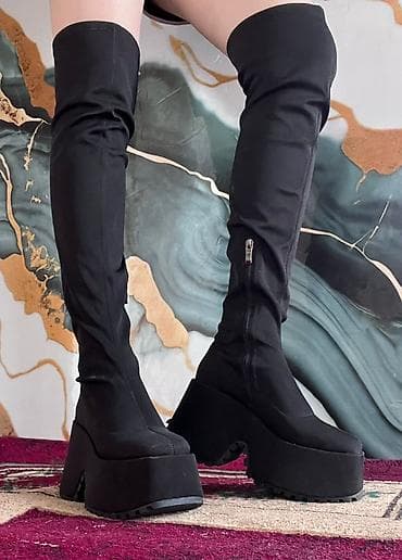 кроксы мужской: Высокие ботфорты на массивной платформе - Цвет: черный - Длина — 3