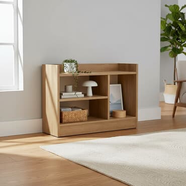 офисные мебели: Компактный открытый стеллаж из ламинированной ДСП под натуральный дуб — 1