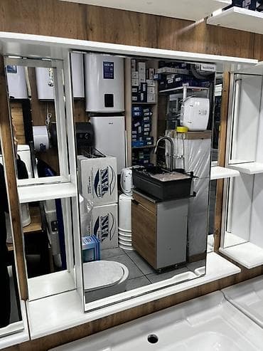 зеркало шкаф в ванную: Зеркальный шкаф для ванной с открытыми полками - Конструкция — 1