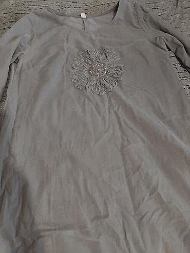 туники кофточки: Женская туника/лонгслив серого цвета с длинным рукавом. Круглый вырез — 1