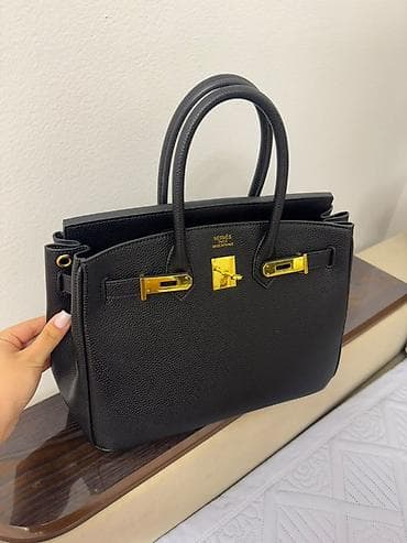 Сумки: Сумка-тоут в классическом стиле Birkin, черная, зернистая кожа. - — 2