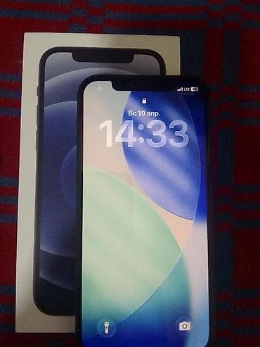 IPhone 12, Б/у, 128 ГБ, Черный, Зарядное устройство, Защитное стекло, Чехол, 80 %