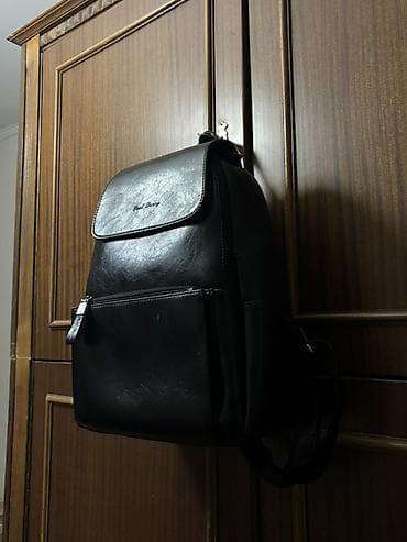 Атайын кийим: Стильный черный рюкзак - Материал: гладкая искусственная кожа с — 3