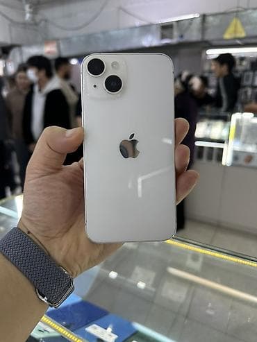 IPhone 14, Б/у, 128 ГБ, Белый, Зарядное устройство, Защитное стекло, Чехол, 89 % — 1