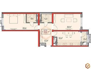 продаю кв токмок: 2 комнаты, 79 м², Технопарк Элитка, 16 этаж, ПСО (под самоотделку) — 3
