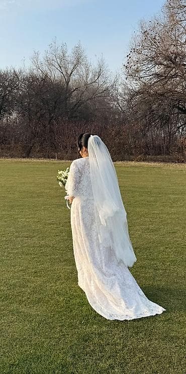 Личные вещи: Свадебное платье, M, Со шлейфом, Фатин, А-силуэт, Кружево, Новый — 2