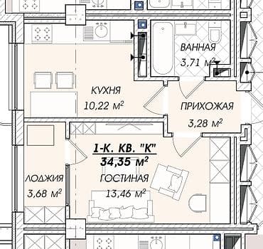 Недвижимость: 1 комната, 35 м², Азия Молл Элитка, 13 этаж, ПСО (под самоотделку) — 4