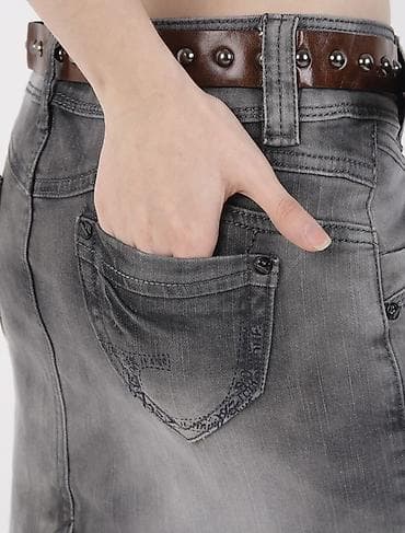 серая юбка: Юбка, Модель юбки: Прямая, Миди, Джинс, По талии — 6