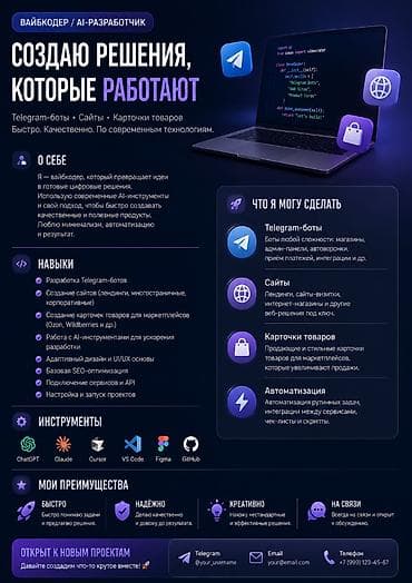 Резюме Вайбкодер / AI-разработчик Начинающий разработчик, создаю