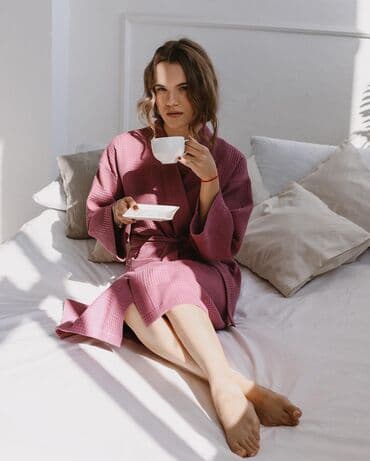 домашние халаты больших размеров: Халат, Вафельное полотно, XS, S, M — 5