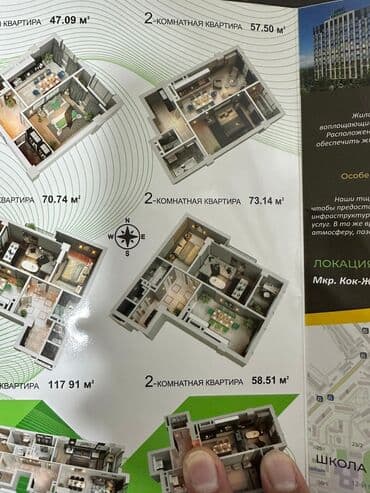 недостроенные дома в бишкеке: 2 комнаты, 73 м², Элитка, 3 этаж, ПСО (под самоотделку) — 7