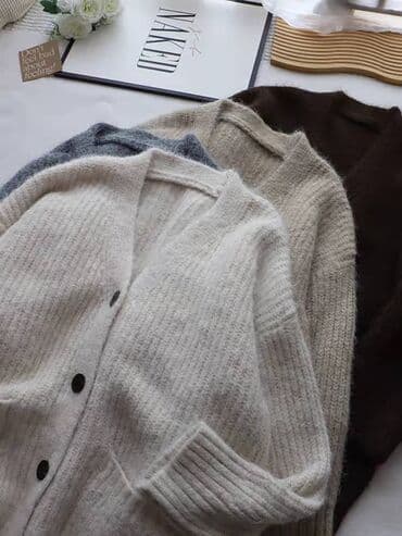 шерстяные кофты женские больших размеров: Кардиган, Трикотаж, Средняя модель, Осень-весна, С карманами — 5