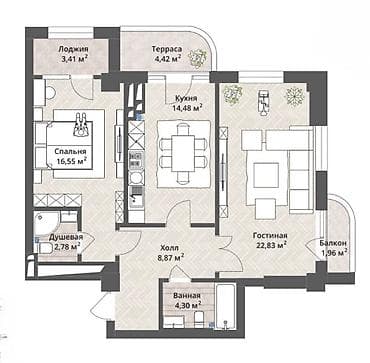 квартира агордо: 2 комнаты, 73 м², Орто-Сай с. Элитка, 9 этаж, ПСО (под самоотделку) — 2