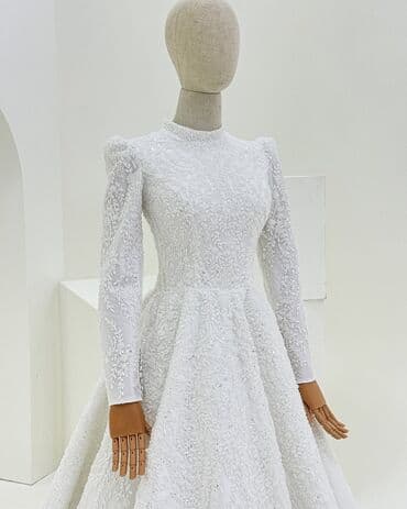 свадебное платье в стиле прованс: Свадебное платье, Со шлейфом, Атлас, Пышное, Кружево, Б/у — 26