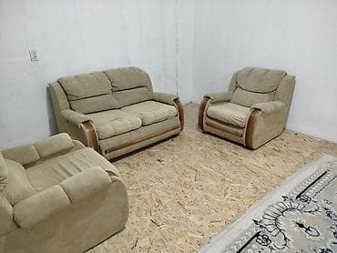 угловой диван трансформер с креслом: Комплект мягкой мебели, цвет - Бежевый — 2