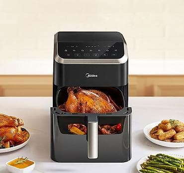 mini fan: Аэрогриль (фритюрница без масла) Midea с двойной корзиной - Два — 1