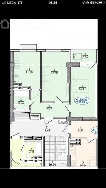 osh flat: 2 комнаты, 60 м², 1 этаж, Готовая ПСО (под самоотделку) — 9