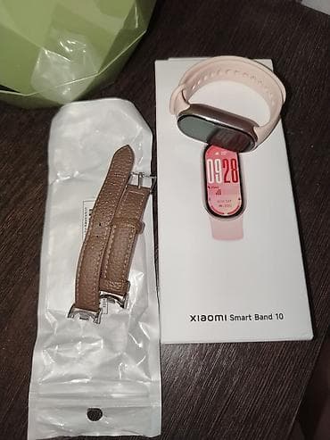 часы mi band: Xiaomi Smart Band 10 (розовый) + дополнительный кожаный ремешок - — 4
