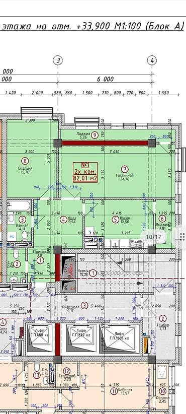 сдаю двухкомнатная квартира: 2 комнаты, 82 м², Элитка, 11 этаж, Готовая ПСО (под самоотделку) — 3