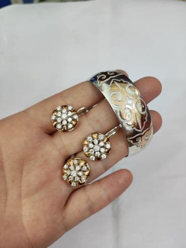 набор пандора: Серебряный Комплект+ Билерик, Браслет Серебро + золото 925/ пробы Цена — 2