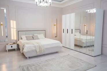 шкаф стол и кровать: Уктоочу бөлмө гарнитуру, Эки кишилик керебет, түсү - Ак — 1