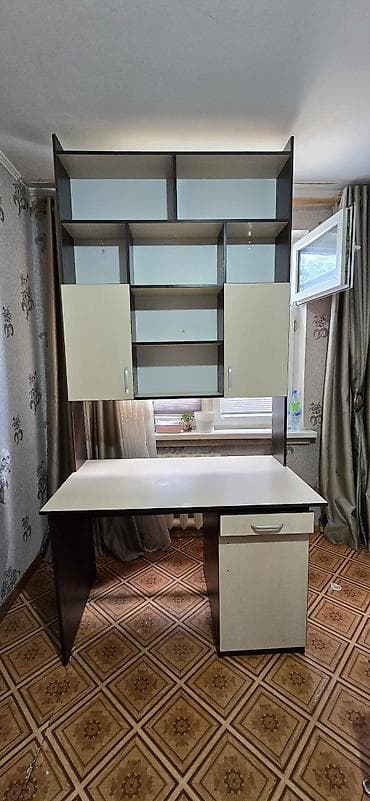 study table: Письменный стол со стеллажом и шкафчиками - Комплект: широкий стол + — 1