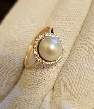 скупка серебра 925 пробы цена: Кольцо, Проба 583, Женские, Жемчуг, Фианит, Винтажный стиль, Б/у — 2