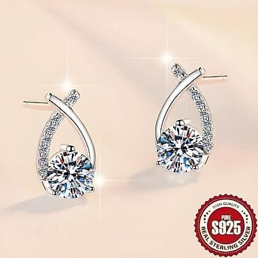 колье: Серебряные серьги, Проба 925, Фианит, Женские — 1