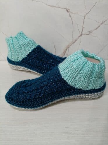 пышык кыш: Вязаные тапочки -носочки 🩵🩷💜💜 — 14