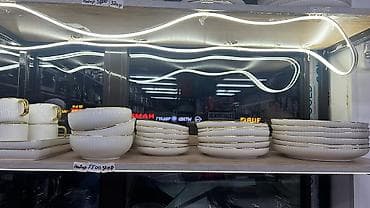 Наборы столовой посуды из белой керамики с рифленой фактурой и