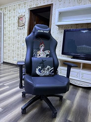 Игровое кресло, Новый, С колесиками, цвет - Черный, Экокожа