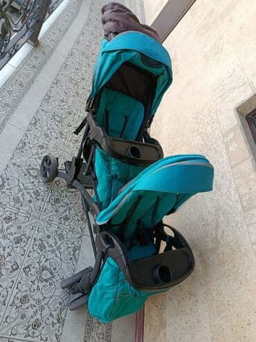 каляска для близнецов: Коляска, цвет - Голубой, Б/у — 3