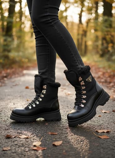 Ботинки люкс реплика Prada. Натуральная кожа, утеплённые, с мехом