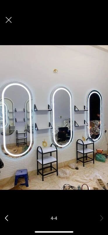 шкаф с подсветкой: Настенное зеркало с подсветкой + банкетка с полкой - Зеркало: крупное — 14