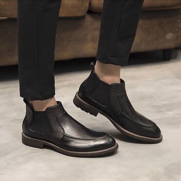 ручные часы бу: Мужские челси из чёрной кожи - Стиль: классические челси с лаконичным — 1