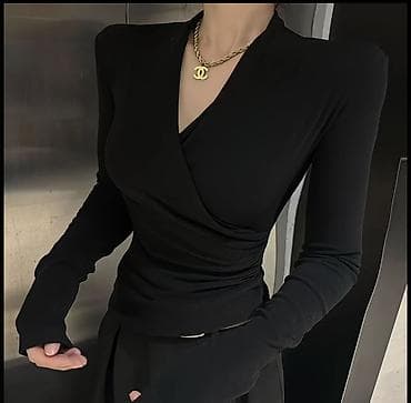 second hand obuv: Женский трикотажный топ с запахом и длинным рукавом - Силуэт — 2