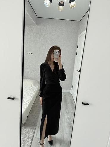 Юбка, Модель юбки: Прямая, Миди, Высокая талия, С вырезом — 1