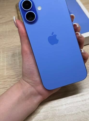 телефон бу талас: IPhone 16, Колдонулган, 128 ГБ, Көгүлтүр, Куту, 91 % — 1