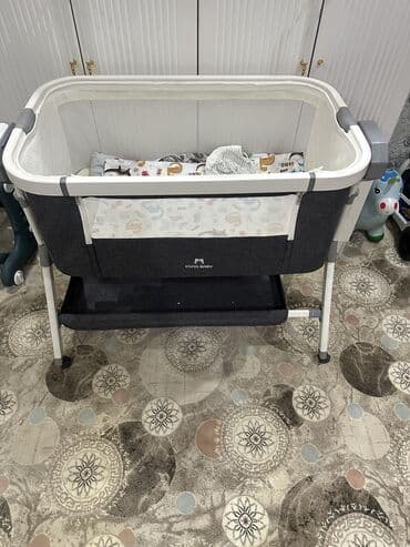 коляска летный: Детская приставная кроватка, С колесиками, цвет - Серый — 4