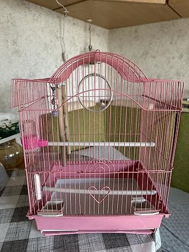 Клетка для птиц розовая - Материал: металлические прутья с порошковым