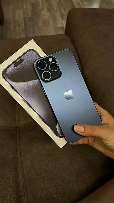 дика титан: IPhone 15 Pro Max, Б/у, 256 ГБ, Blue Titanium, Коробка, 85 % — 1