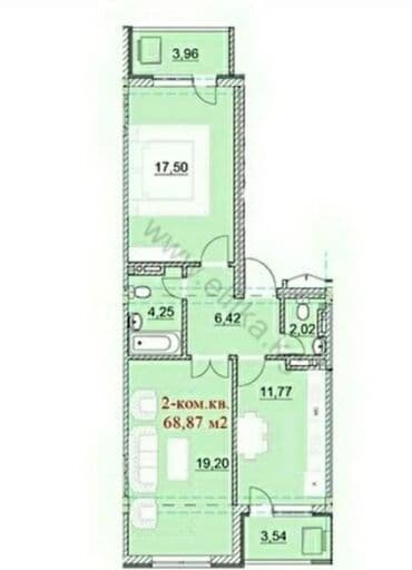 квартира в районе ошского рынка: 2 бөлмө, 69 кв. м, Жеке план, 4 кабат, ПСО (өзү оңдоп түзөтүп бүтүү үчүн) — 3